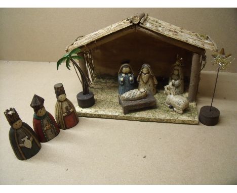 Vintage composite wooden Nativity set 