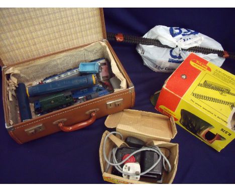 Selection of Hornby and Tri-ang OO gauge track, scenery, controller, small selection of rolling stock, passenger carriages an