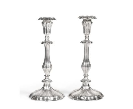 A Pair of Early Victorian Silver Candlesticks, John Waterhouse, Edward Hatfield & Co, Sheffield 1846, shaped circular with ba