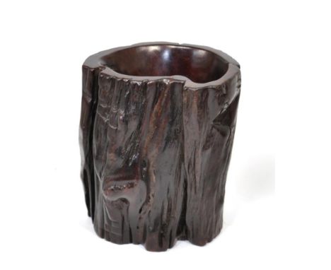 A Chinese Rootwood Scroll/Brush Pot (Bitong), Qing Dynasty, of naturalistic trunk form, 15cm high
