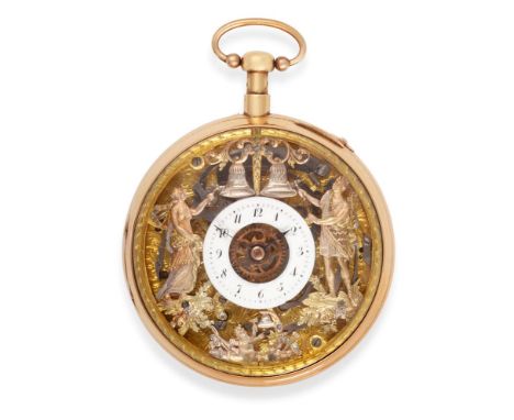 A Gold Continental Skeletonised Quarter Repeater Jacquemart Automaton Pocket Watch, circa 1820, verge movement, pierced balan