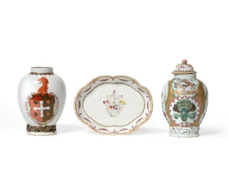 A Chinese Armorial Porcelain Tea Canister and Cover, Yongzheng, painted in famille rose enamels with the arms of Knightley wi