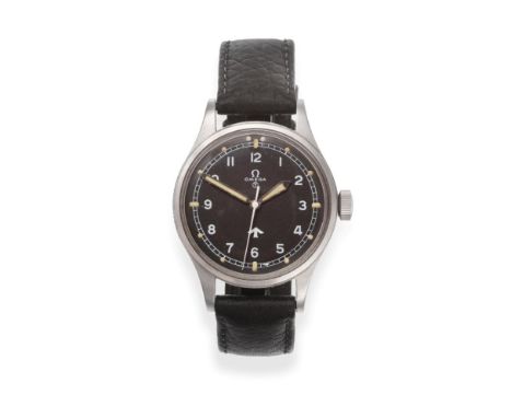 A British Military Royal Air Force Stainless Steel Centre Seconds Wristwatch, signed Omega, ref: 2777-1, 1953, (calibre 283) 