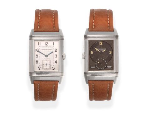 A Stainless Steel Duo Dial Reverso Wristwatch with 24-hour Indication, signed Jaeger LeCoultre, Model: Reverso Night and Day,