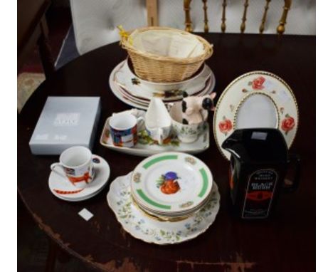 A PAIR OF GRAHAM RUTTLE COFFEE CUPS AND SAUCERS, a wedgwood lifestyle silver plated corkscrew and bottle stopper, various orn