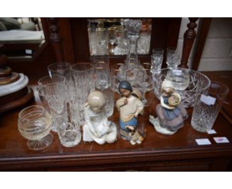 A COLLECTION OF MISCELLANEOUS CUT CRYSTAL AND OTHER GLASS, comprising Waterford and Galway crystal, ten tumblers; two cut-gla