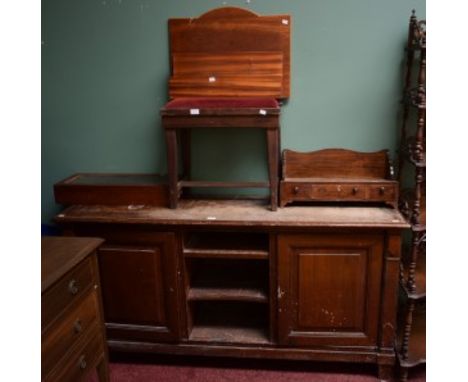 A PAINTED SIDE BOARD OR CUPBOARD, with two panel doors, and three shelves, on square tapering legs; together with a rectangul