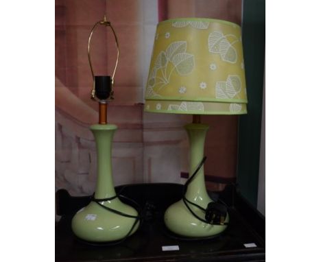 A PAIR OF MODERN GREEN CERAMIC TABLE LAMPS; together with another pair of modern ceramic table lamps. (4) 