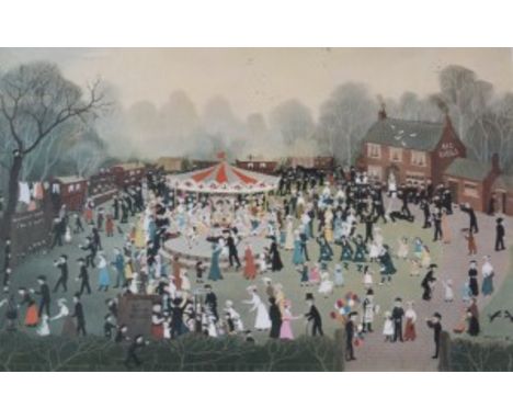 AFTER ELLEN BRADLEY,  a signed coloured print, " The Fair at Daisy Nook" in gilt frame. (1) 