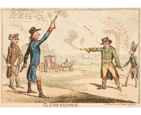* Gillray (James). The Explanation, H. Humphrey, May 30th 1798, etching on wove with bright contemporary hand-colouring, old 
