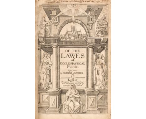Hooker (Richard). Of the Lawes of Ecclesiastical Politie, eight bookes..., London: printed by William Stansbye - and are to b