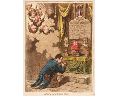 * Gillray (James). Shrine at St. Ann's Hill, London: H. Humphreys, May 26th 1798, etching on wove with contemporary hand colo