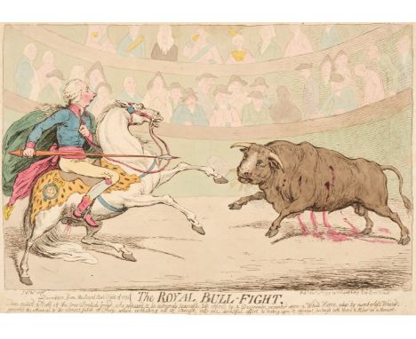 * Gillray (James). The Royal Bull-Fight, London: H. Humphreys, February 8th, 1806, etching on wove with contemporary hand-col