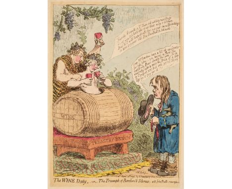 * Gillray (James). The Wine Duty - or - The Triumph of Bacchus &amp; Silenus with John Bulls Remonstrance, H, Humphrey, April