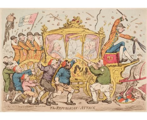 * Gillray (James). The Republican Attack, H. Humphrey, Novr. 1st 1795, etching on wove with contemporary hand-colouring, larg