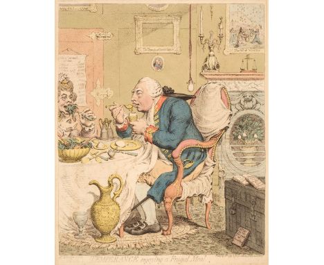 * Gillray (James). Temperance enjoying a frugal meal, London: H. Humphreys, July 28th 1792, etching on wove with contemporary