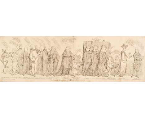 * Gillray (James). The Funeral Procession of Miss Regency, S. W. Fores, April 20th 1786, uncoloured etched caricature on laid
