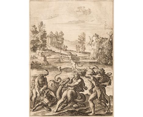 Ovid. Ovids Metamorphosis Englished, mythologiz'd, and represented in figures. An essay to the translation of Virgil's Æneis,