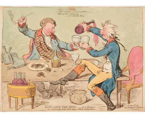 * Gillray (James). God Save the King - in a Bumper - or - an Evening Scene, three times a week at Wimbledon, H. Humphrey, May