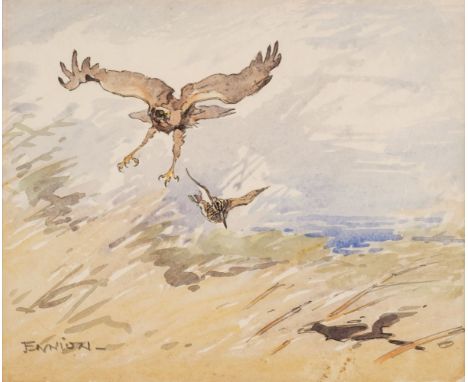 * Ennion (Eric, 1900-1981). Hen Harrier and Snipe, watercolour with pencil, signed lower left in pencil, small vertical creas