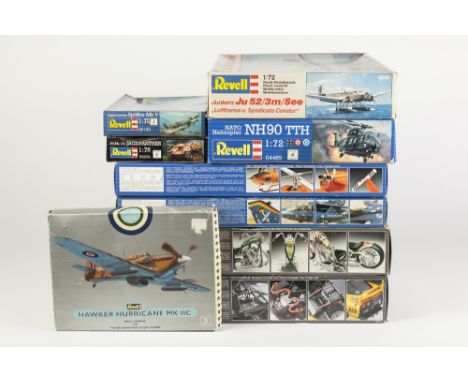 SEVEN REVELL PLASTIC KITS,  VARIOUS, 1:72 SCALE to include Tornado 'Spirit of Boelcke', Nato helicopter H90 - TT and Spitfire