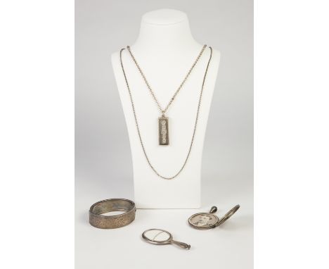 MODERN HALLMARKED SILVER INGOT PENDANT AND CHAIN ENGRAVED SILVER HINGED BANGLE, foliate scroll design, PLAIN ELECTROPLATE OVA