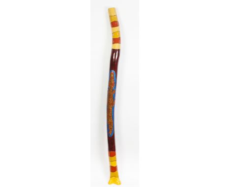 A MODERN AUSTRALIAN ABORIGINAL PAINTED WOODEN DIDGERIDOO, signed 'Naiuwa 2003', 59 1/2" (151cm) long 