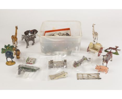 COLLECTION OF BRITAINS AND OTHER DIE CAST LEAD FARM AND OTHER ANIMALS AND FARM EQUIPMENT, to include; Britains two wheel gig,