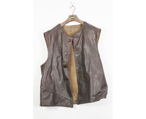 BROWN LEATHER JERKIN with zip-up front, bears label 'MK II Leather Jerkin size 3xL contract No 72230 CWCW Ltd.' and ANOTHER B