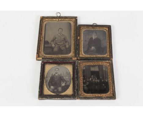 VICTORIAN AMBROTYPE PORTRAIT PHOTOGRAPH of a seated gentleman in a tweed type jacket, in morocco clad frame with gilt metal m