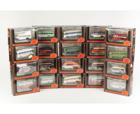 TWENTY EFE MINT AND BOXED DIE CAST 1:76 SCALE MODELS OF CLASSIC SINGLE-DECKER BUSES, various liveries, window boxes mainly go