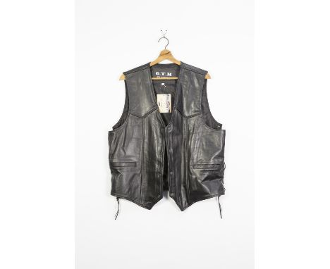 GTH GENT'S BLACK LEATHER VEST/JERKIN with lace-up sides, bears original retail label, size 46 chest and DITTO THREE QUARTER L