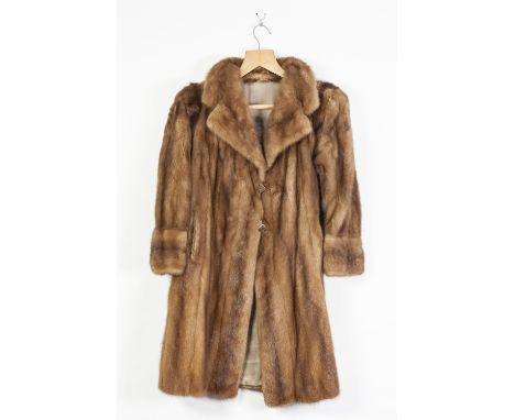 J. HOFFMAN, MANCHESTER, LIGHT BROWN MINK FULL-LENGTH FUR COAT, with revered shawl collar, slit pockets 
