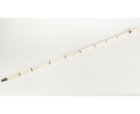 LATE 19th/EARLY 20th CENTURY IVORY AND EBONY BANDED SECTIONAL WALKING STICK, 36 1/2" (93cm) long