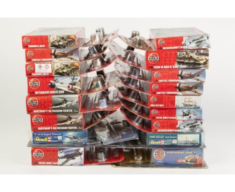 FOURTEEN AIRFIX PLASTIC KITS 'STARTER SETS' 1:72 with paints, glue, etc., mounted on card, some duplications but including WW