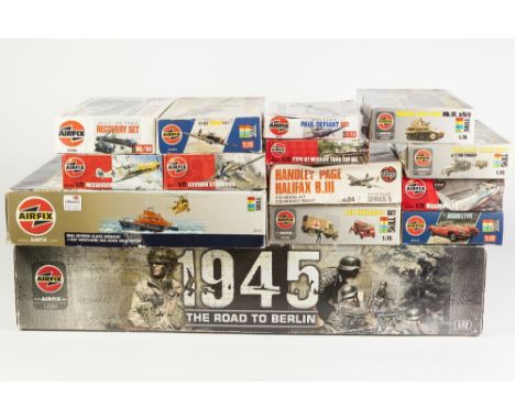 THIRTEEN AIRFIX PLASTIC KITS, VARIOUS, MAINLY MILITARY RELATED, 1:72 or 1:76 scale to include RAF Emergency set, White Half-T
