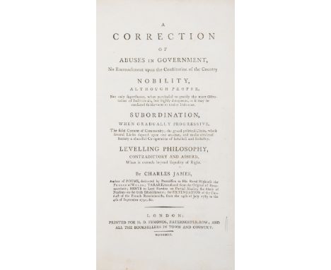 Government &amp; Constitution.- James (Charles) A Correction of Abuses in Government..., ?only edition, contemporary ink sign