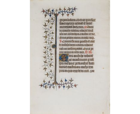 Book of Hours.- Single leaf from an illuminated Book of Hours, manuscript in Latin, on vellum, in a fine textura script, sing