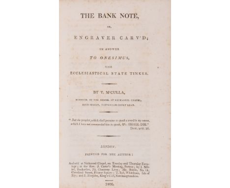 NO RESERVE Religion.- Pamphlets.- M'Culla (Vigors) The Bank Note, or Engraver carv'd; in answer to Onesimus, the Ecclesiastic