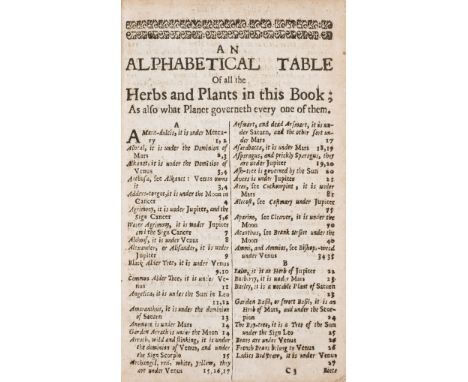 Herbal.- Culpeper (Nicholas) The English Physitian enlarged: with three hundred, sixty, and nine medicines, made of English H