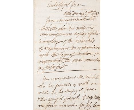 Science.- Keith (Rev. Patrick, botanist, naturalist, 1769-1840) [Scientific and religious commonplace book], 200pp manuscript