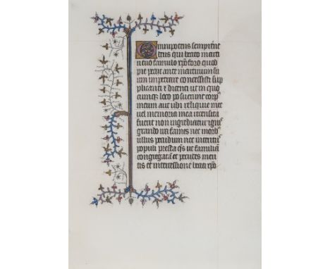 Book of Hours.- Single leaf from an illuminated Book of Hours, manuscript in Latin, on vellum, in a fine textura script, sing