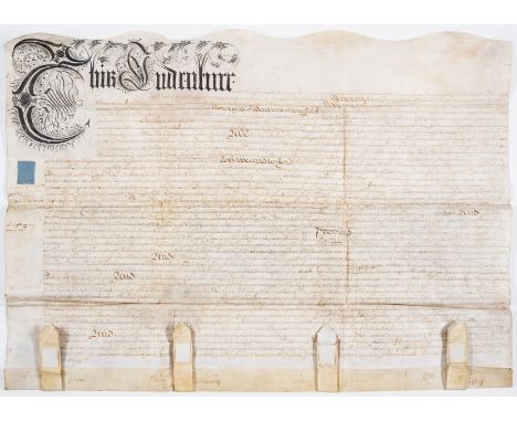 Essex, Pentlow.- Indenture from Frances Crow "widdow" to Thomas Everard of a house with barns and orchard in Pentlow, Essex, 