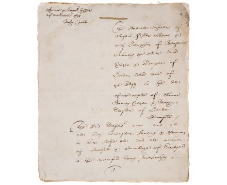 NO RESERVE 17th century legal document.- Fisher v Antrobus... Plaintiffs: Abigail Fisher (alias Abigail Antrobus) of London..