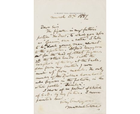 NO RESERVE Dickens (Charles).- Stone (Marcus, historical genre painter and illustrator, 1840-1921) Autograph Letter signed to