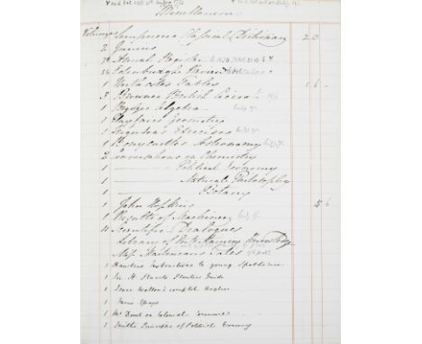 Blendon Hall, Bexley, London.- Catalogue of Books Blendon, manuscript in two hands, 15pp. excluding blanks, ruled in red thro