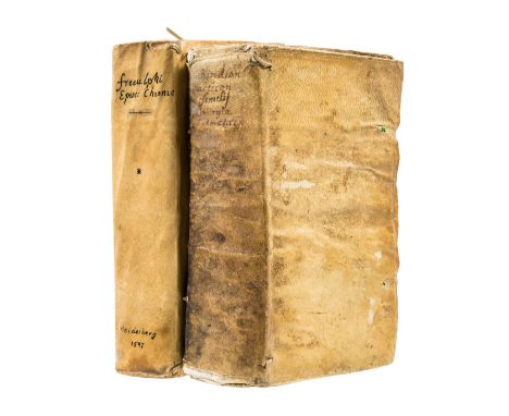 Freculphus (Bishop of Lisieux) Chronicorum Libri Duo, vignette title, some spotting, worming to upper edge, manuscript inscri
