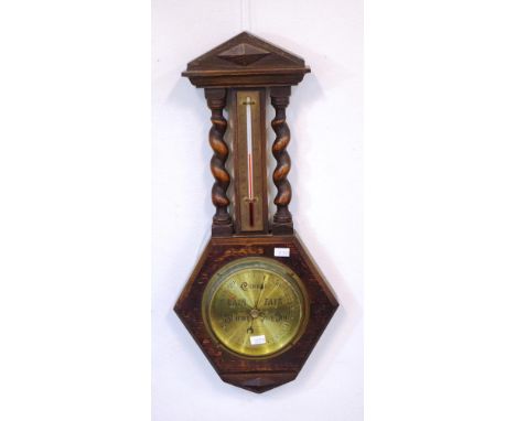 Shorts & Mason London oak cased barometer and thermometer, height 50cm approx