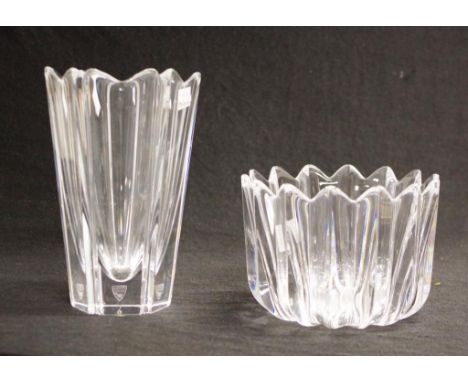 Orrefors crystal bowl and vase both marked to base, height 20cm approx (tallest)