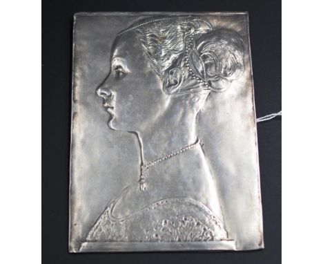 After Piero del Pollaiuolo, (circa 1441 to 1496) 19th century silver On copper relief plaque, after Portrait of a Young Woman
